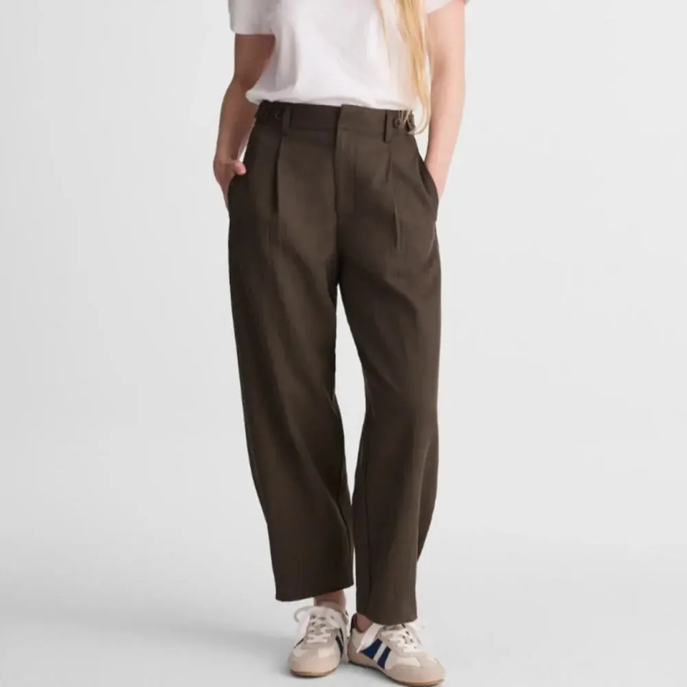 Madewell Barrel Trouser Pants Drapey Twill Olive Green Pleated Minimalist 10 - Picture 1 of 11